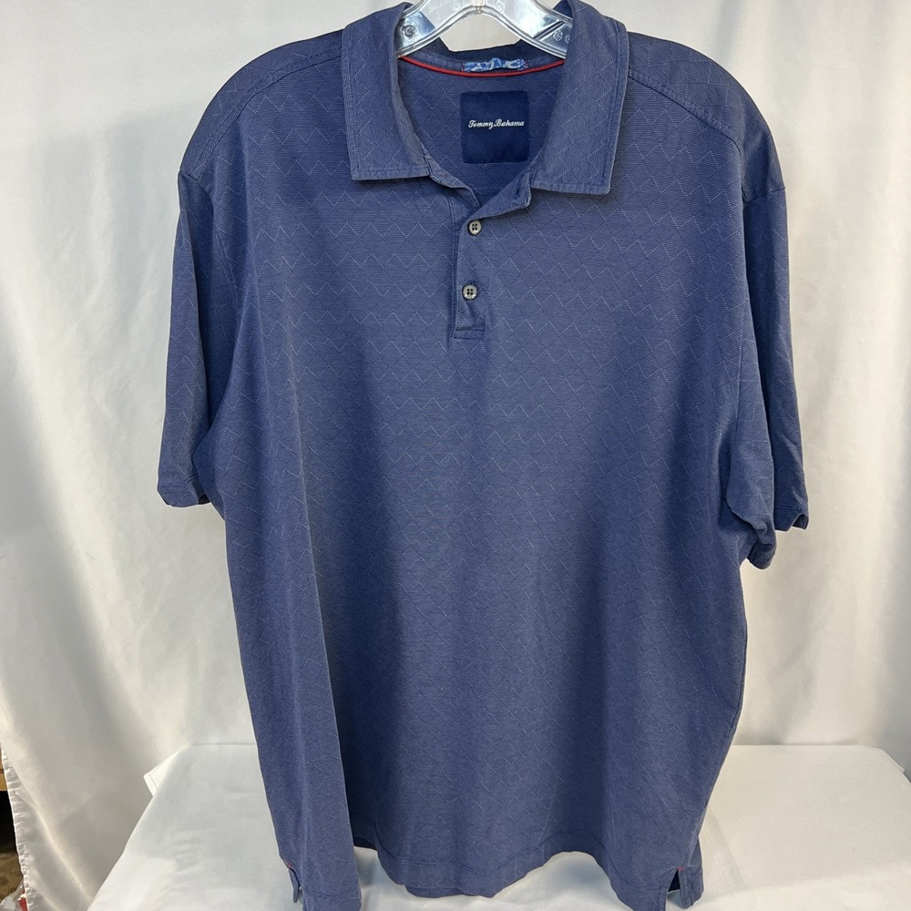 Tommy Bahama Blue Argyle Diamond Pattern Polo Shirt Mens XL Flaw